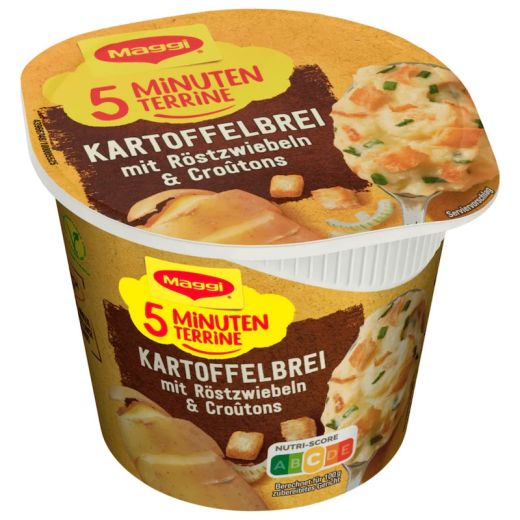 Maggi 5 Minuten Terrine Kartoffelbrei mit Röstzwiebeln &amp; Croutons